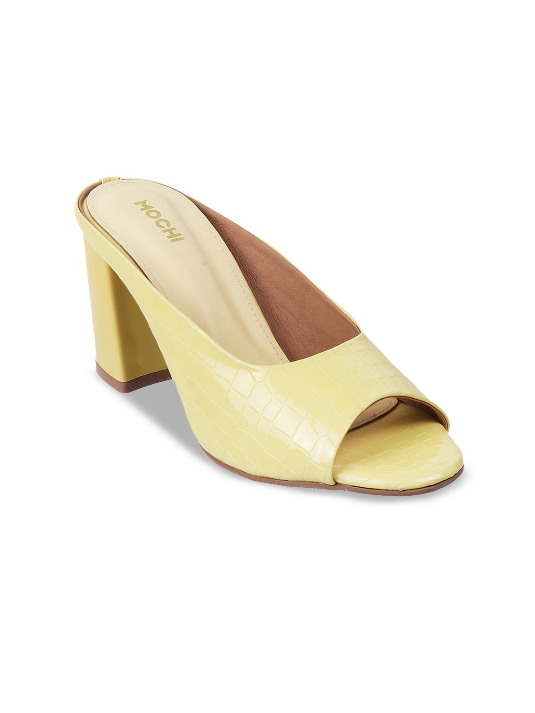 

Mochi Yellow Textured Block Mules