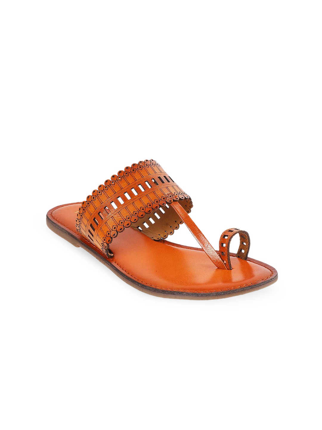 

Mochi Women Orange Embellished Ethnic One Toe Flats with Laser Cuts
