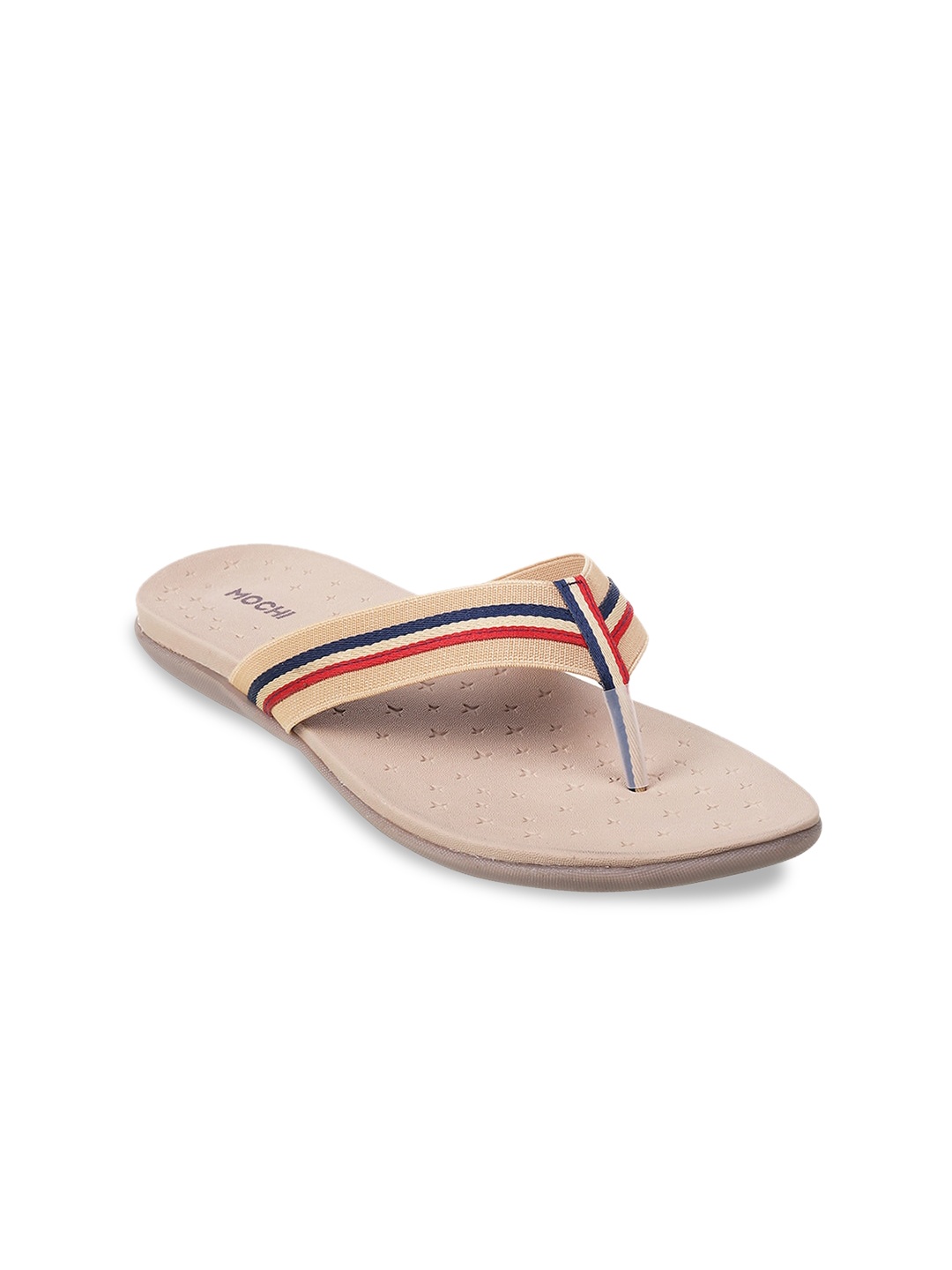 

Mochi Women Beige Printed Striped T-Strap Flats