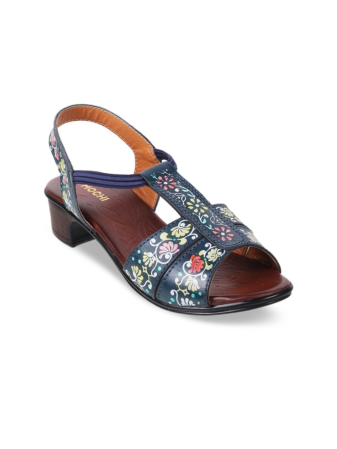 

Mochi Blue Printed Leather Block Sandals