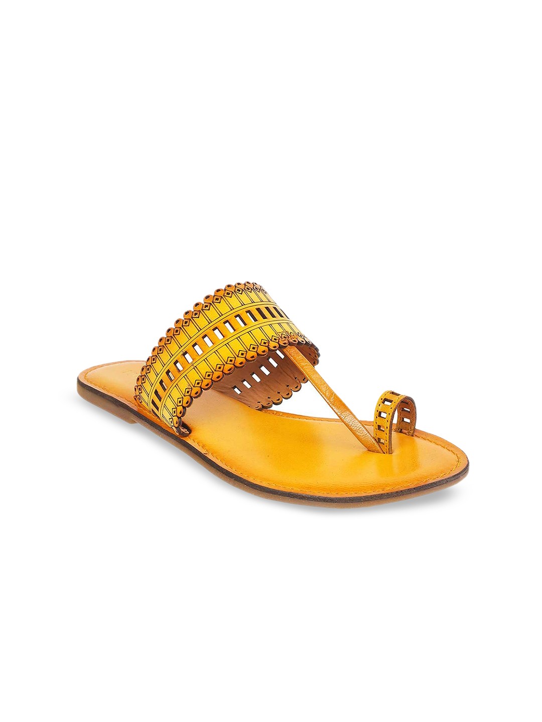 

Mochi Women One Toe Flats with Laser Cuts, Yellow