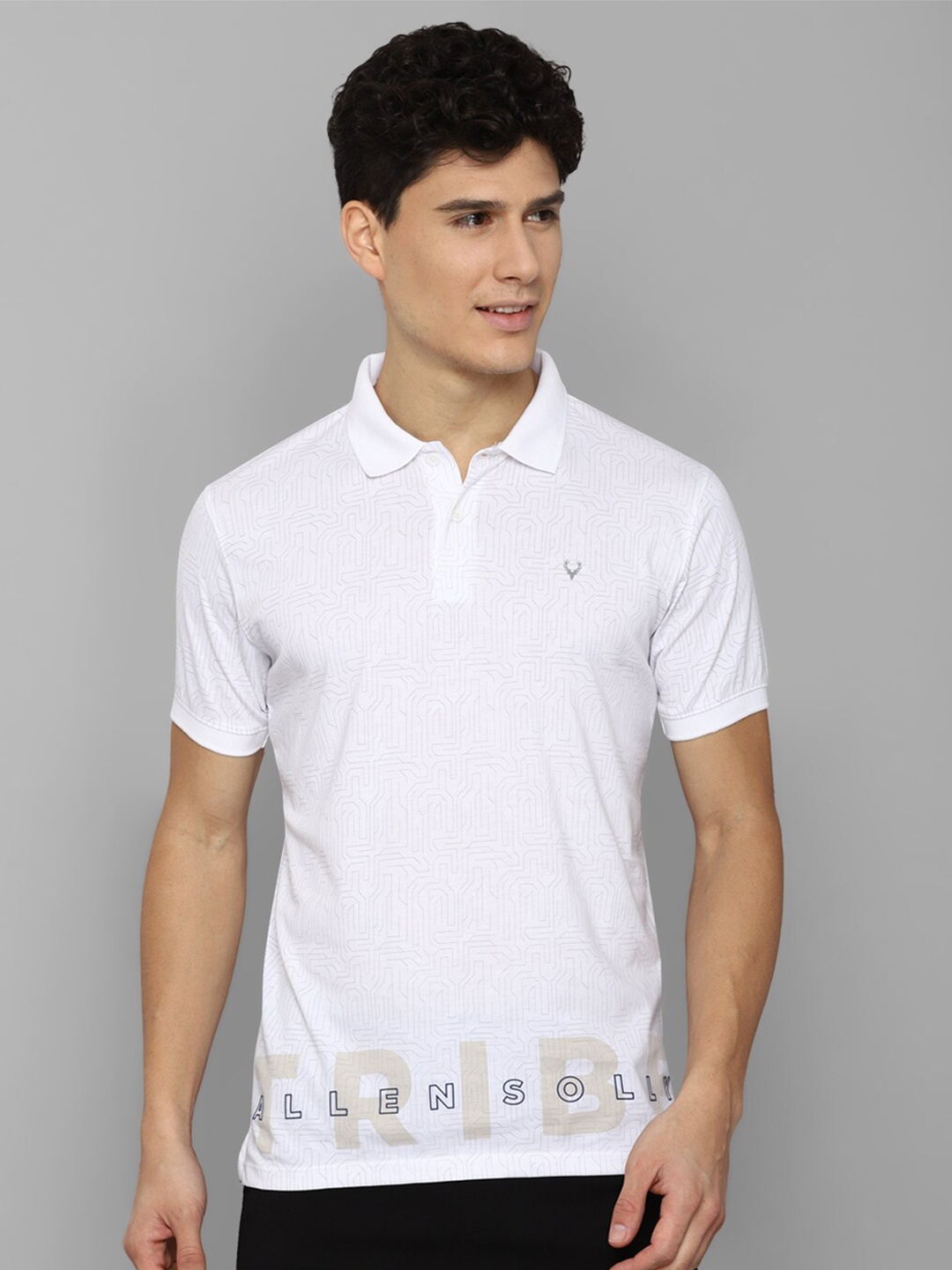 

Allen Solly Tribe Men White & Gold-Toned Brand Logo Printed Polo Collar Pure Cotton T-shirt