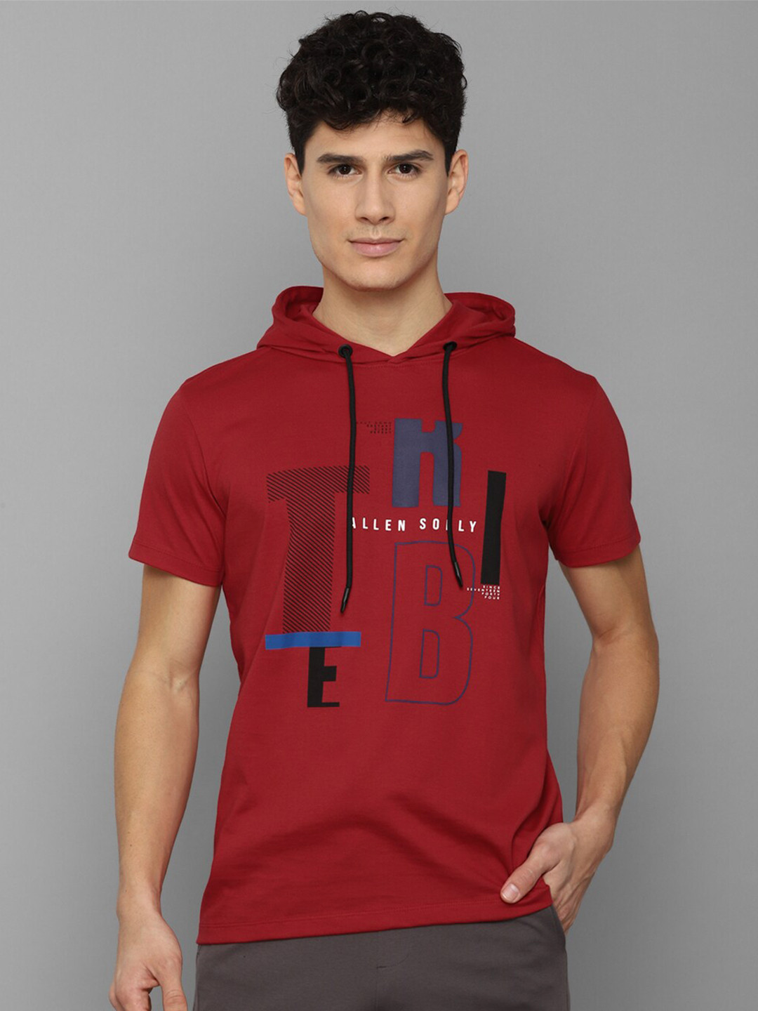 

Allen Solly Tribe Men Red & Black Typography Printed Pure Cotton Slim Fit T-shirt
