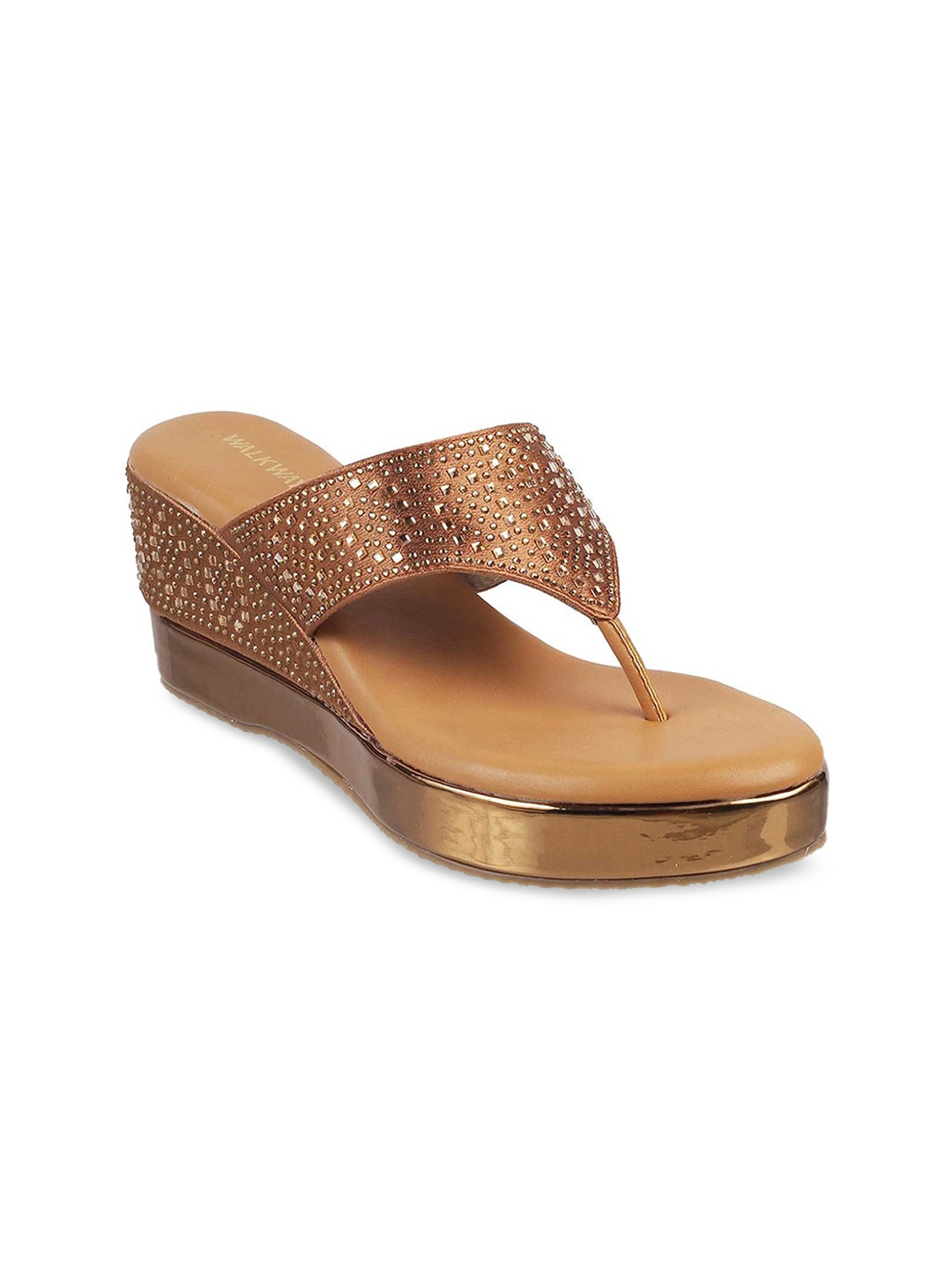 

WALKWAY by Metro Bronze-Toned Embellished Wedge Sandals