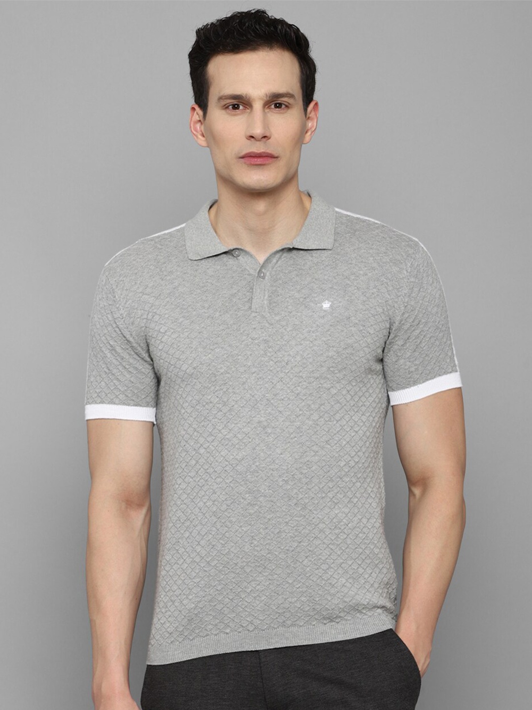 

Louis Philippe Men Grey & White Polo Collar T-shirt