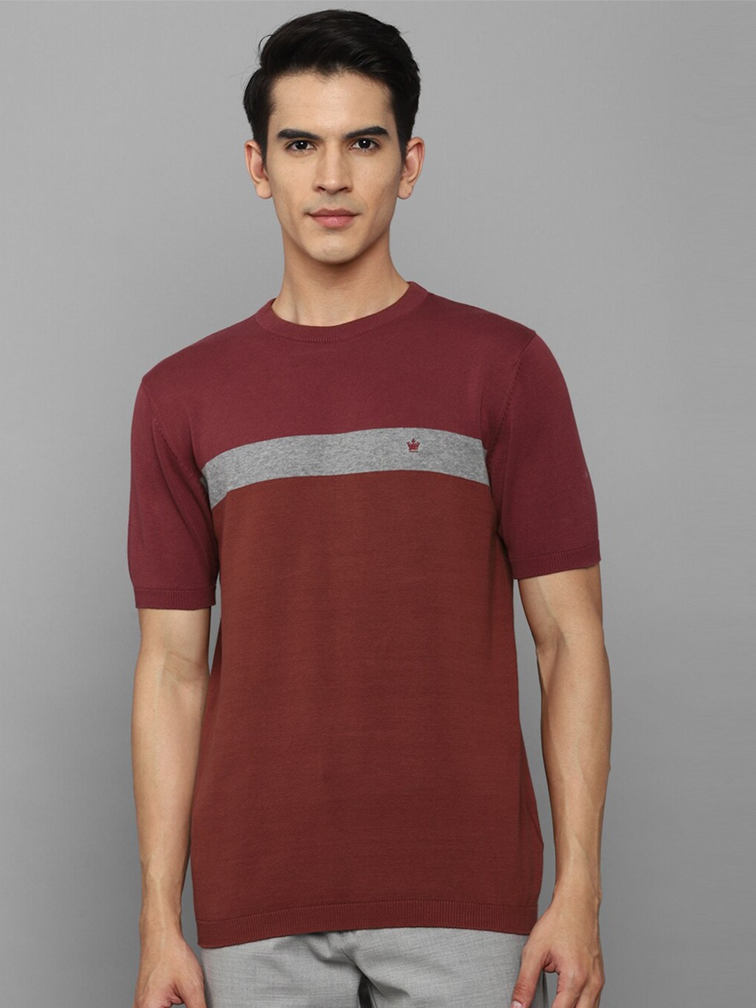 

Louis Philippe Men Cotton Maroon & Grey Slim Fit T-shirt