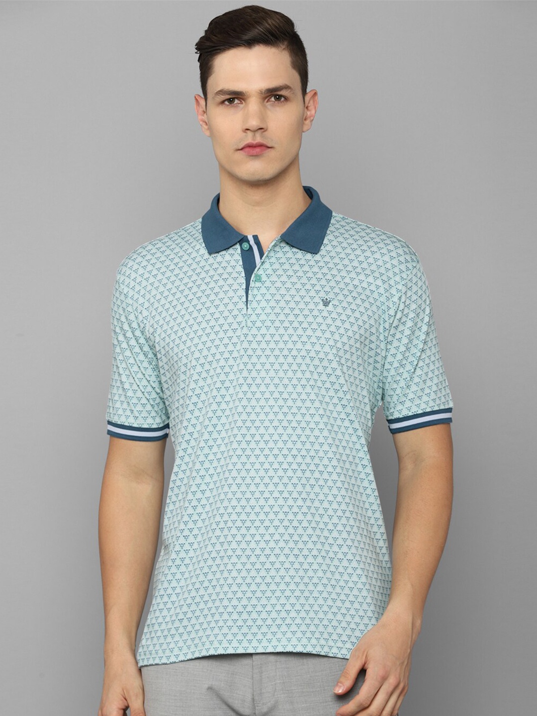

Louis Philippe Men Blue Cotton Printed Polo Collar T-shirt