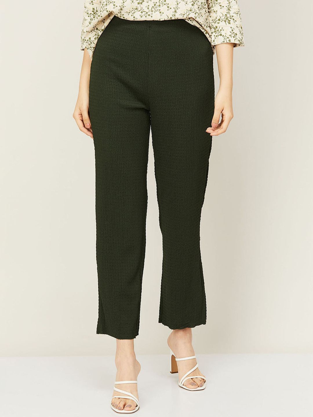 

CODE by Lifestyle Women Olive Green High-Rise Trousers