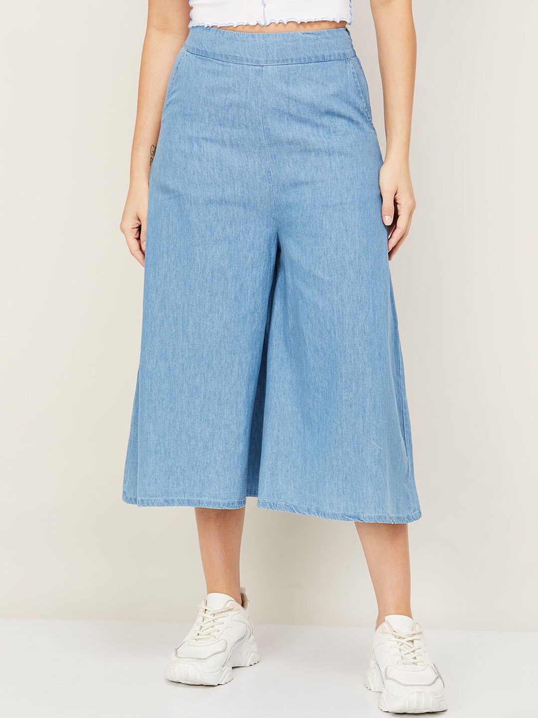 

Ginger by Lifestyle Women Blue Cotton High-Rise Culottes Trousers