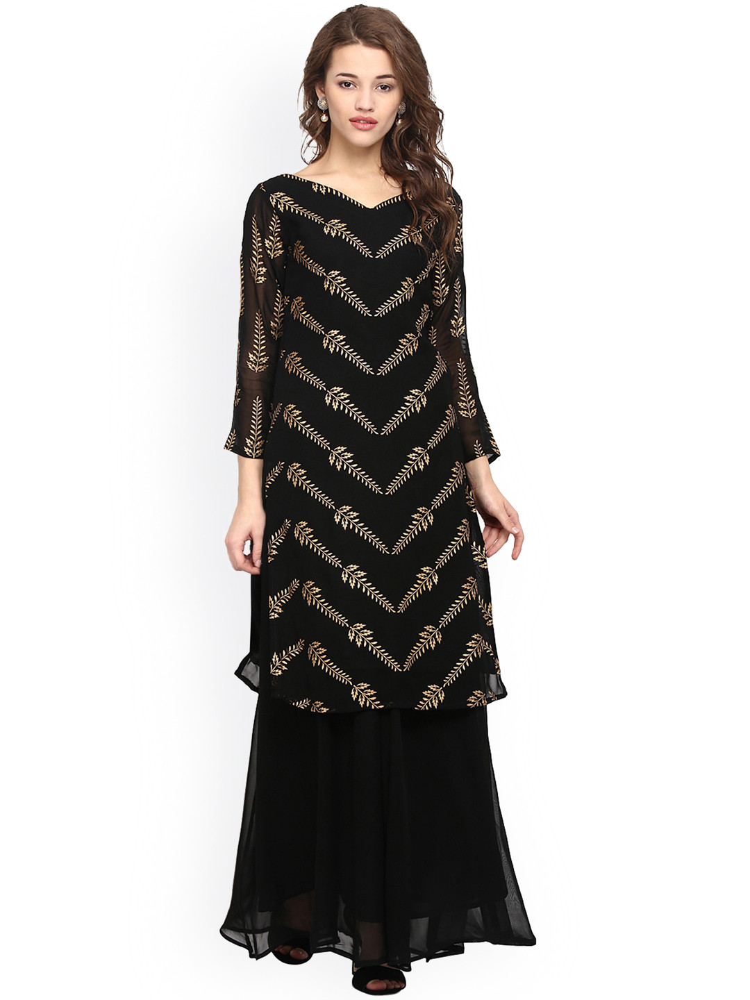 

Ahalyaa Women Black Printed Straight Kurta