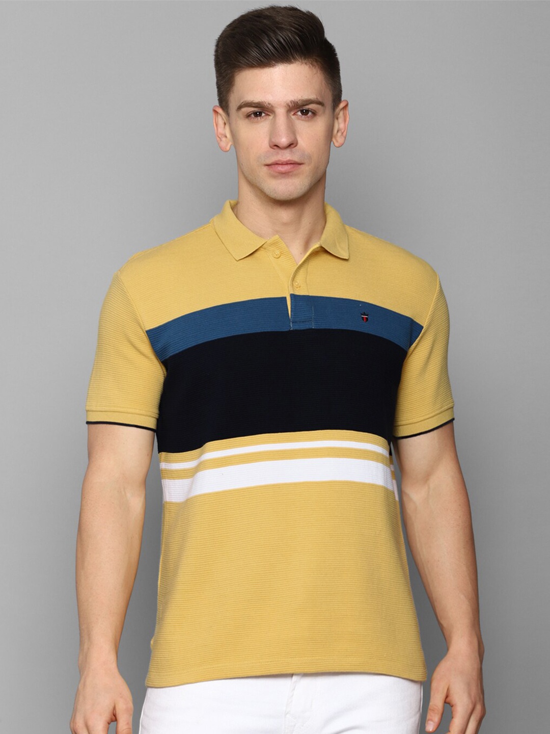 

Louis Philippe Sport Men Yellow & Black Colourblocked Polo Collar Slim Fit T-shirt