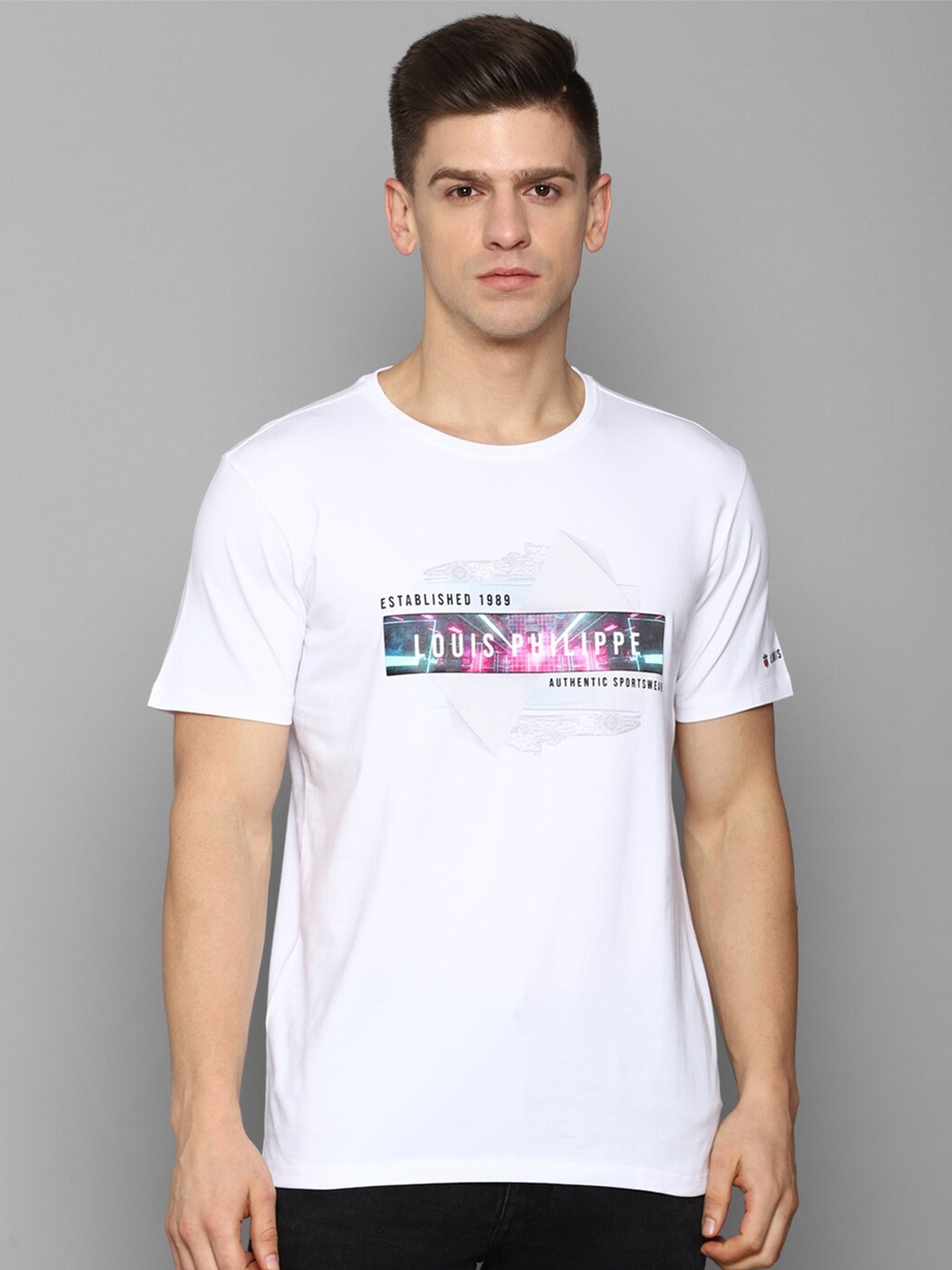 

Louis Philippe Sport Men White Typography Printed Regular Fit Cotton T-shirt