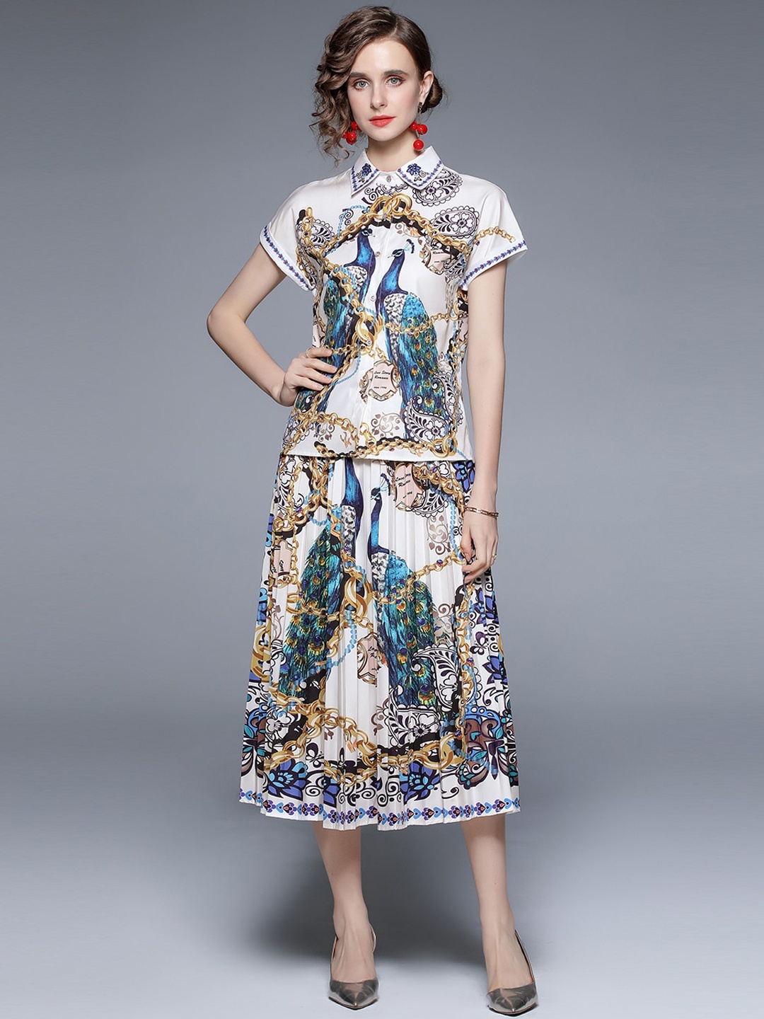 

JC Collection Women White and Blue Ethnic Motifs Printed Co-Ords
