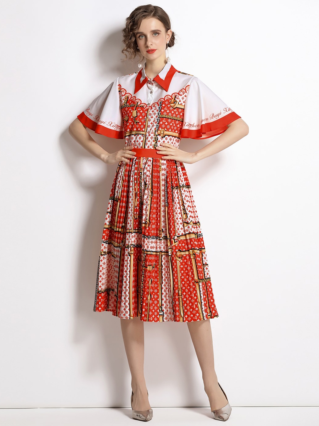 

JC Collection Women Red & White Geometric Printed Co-Ords