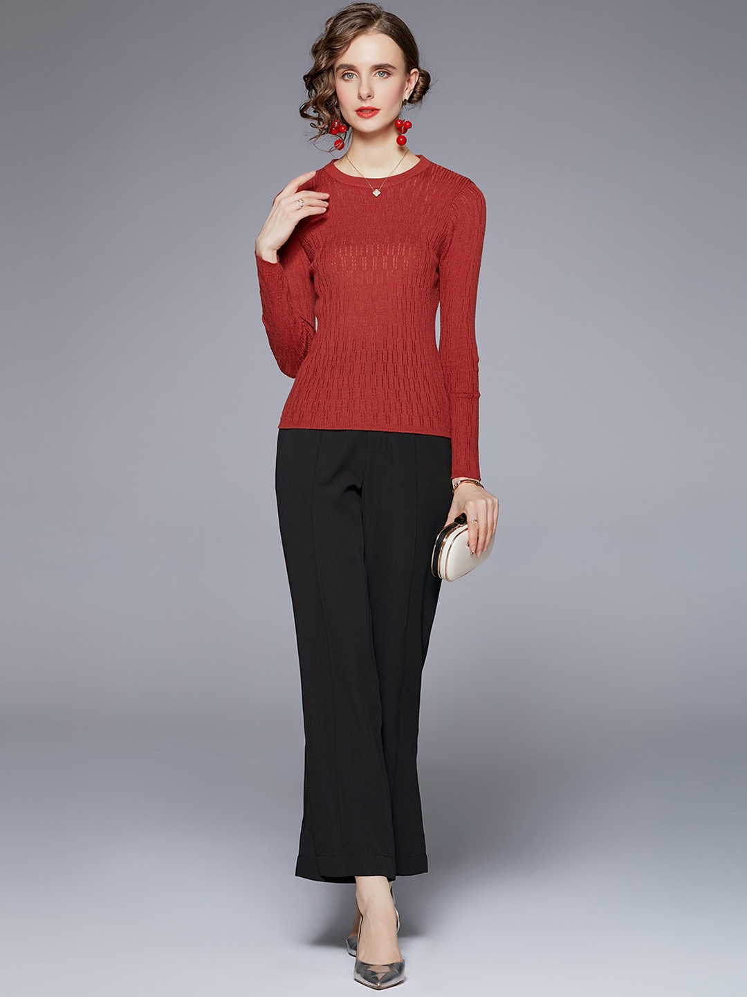 

JC Collection Women Maroon & Black Self-Design Co-Ords