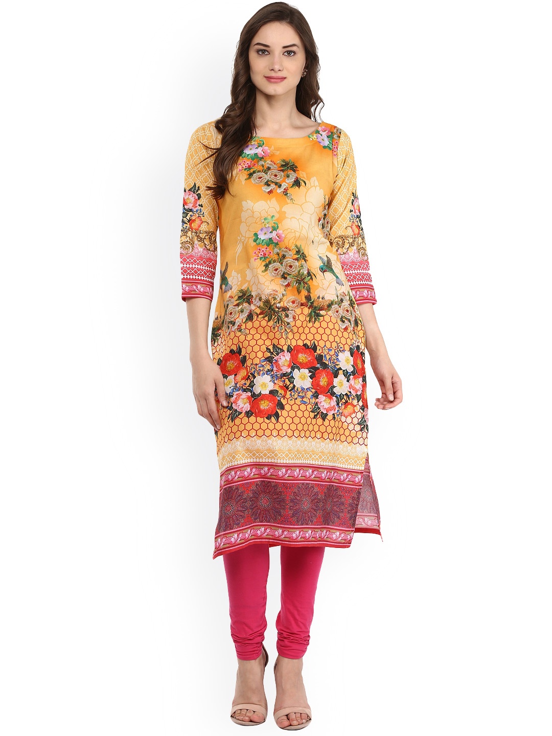 

Ahalyaa Women Yellow Printed Straight Kurta