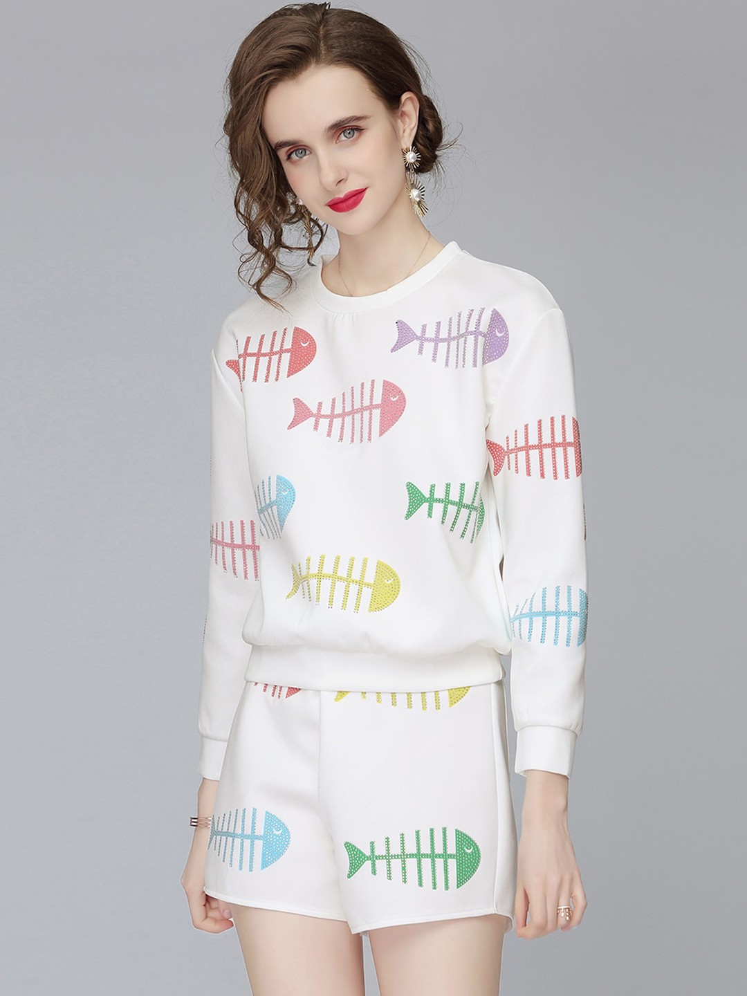 

JC Collection Women White & Blue Conversational Printed Co-Ords