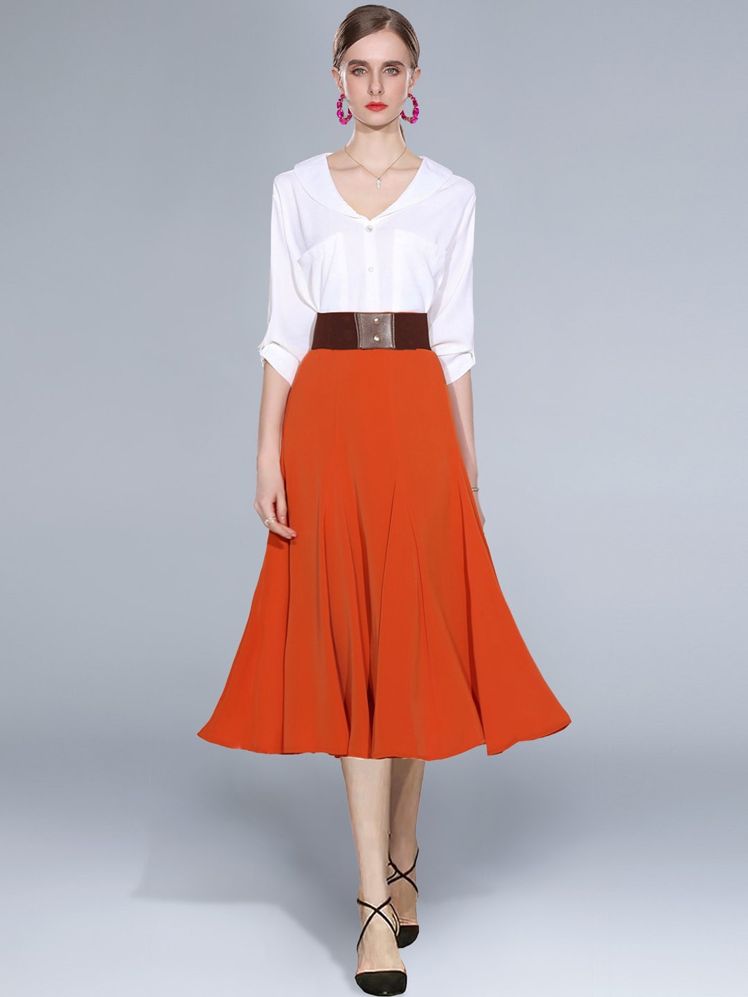 

JC Collection Women White & Orange Solid Co-Ords