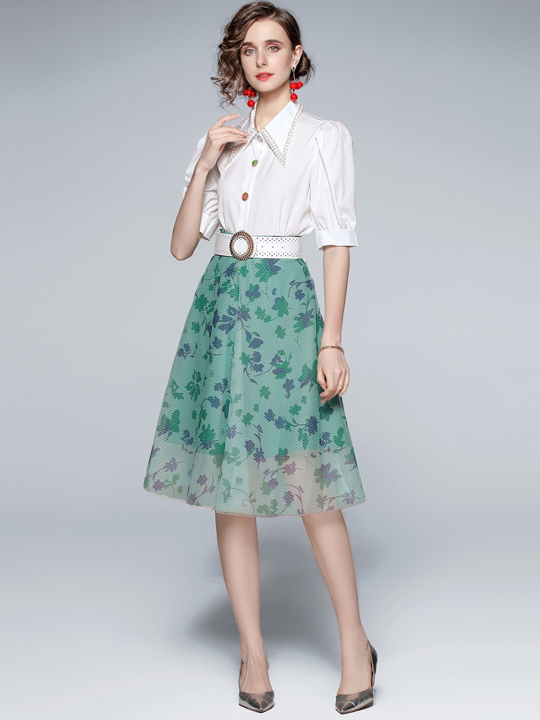 

JC Collection Women White & Green Printed Co-Ords