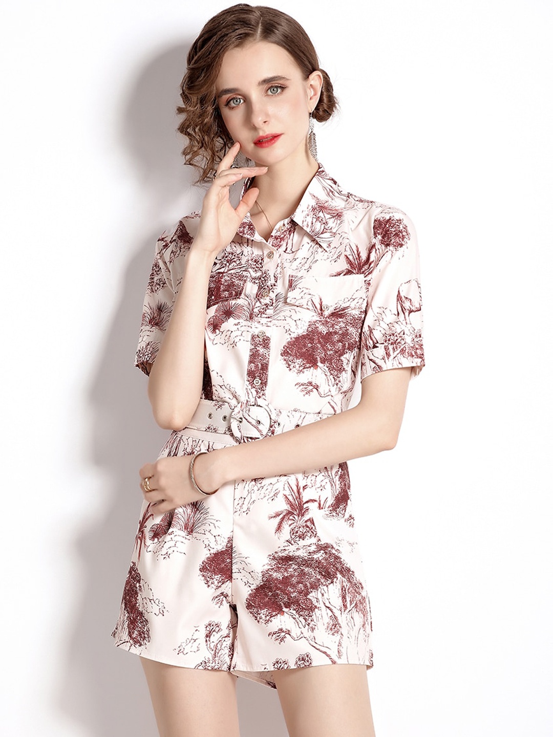 

JC Collection Women Peach-Coloured & White Printed Co-Ords