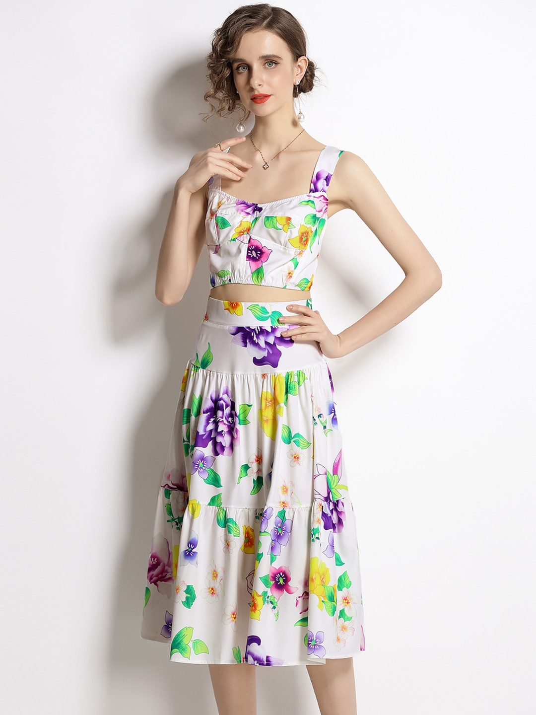 

JC Collection Women White & Purple Printed Co-Ords
