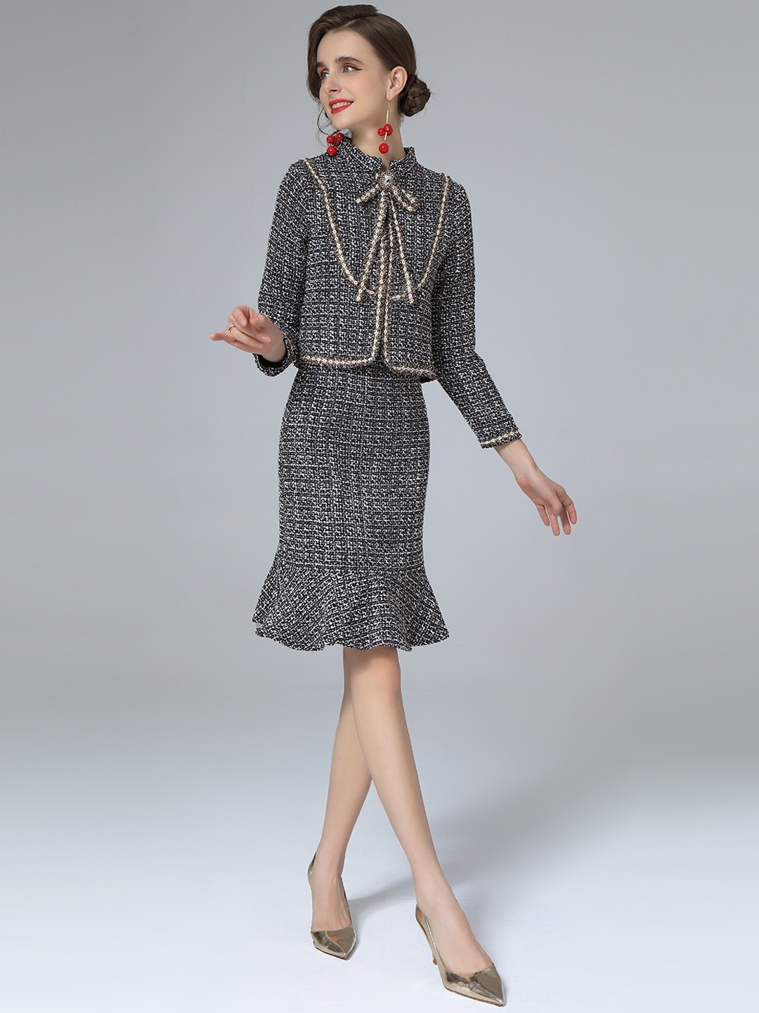 JC Collection Women Black Self-Design Coat & Skirt Co-Ords