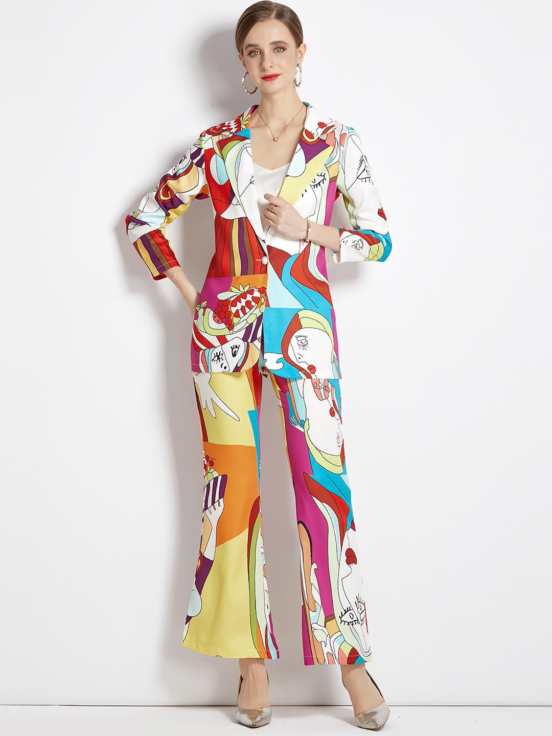 

JC Collection Women Multicolor Printed Single-Breasted Two-Piece Suit, Multi