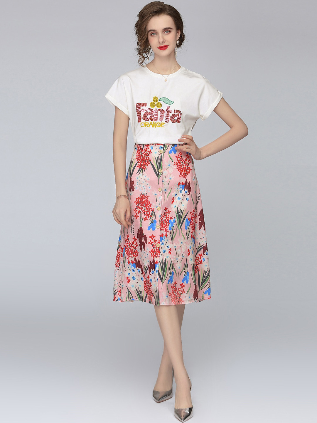 

JC Collection Women White & Pink Printed Co-Ords