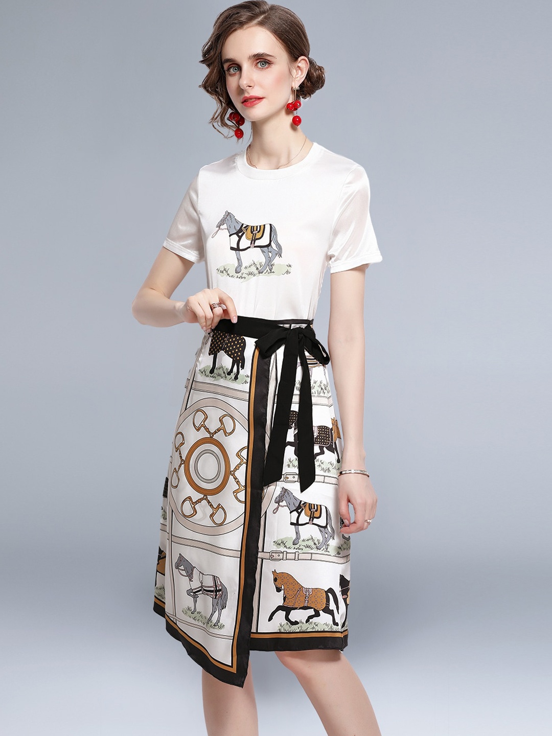 JC Collection Women White & Black Printed Co-Ords