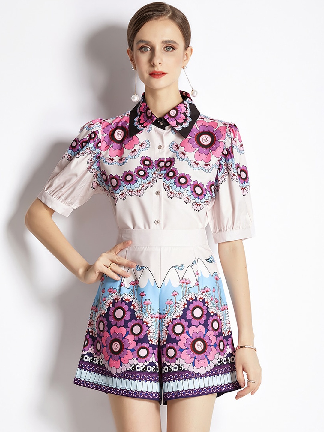 

JC Collection Women White & Pink Printed Co-ords