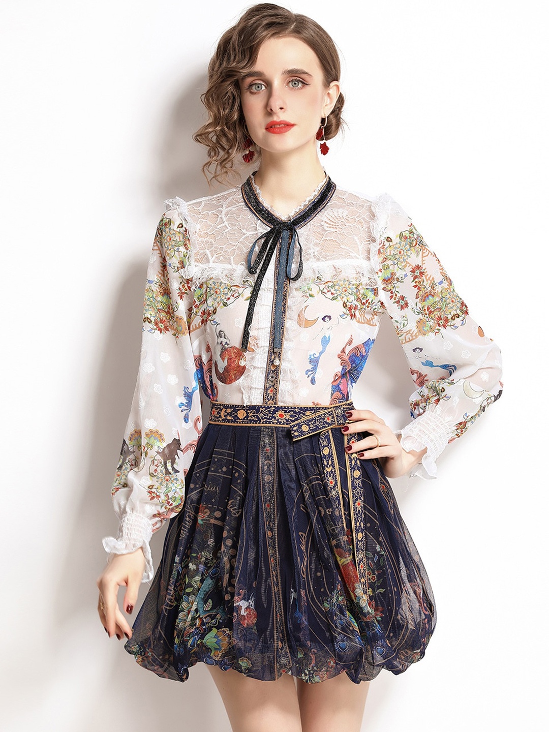 JC Collection Women White & Blue Printed Co-ords