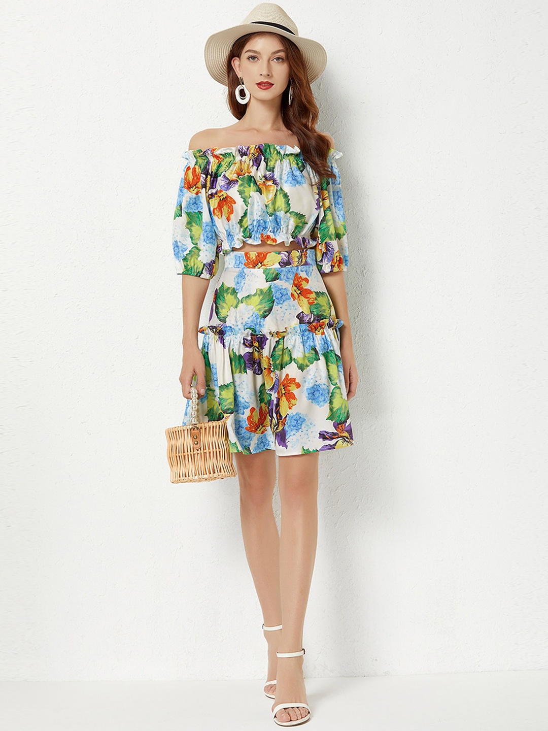 JC Collection Women White & Green Printed Co-ords