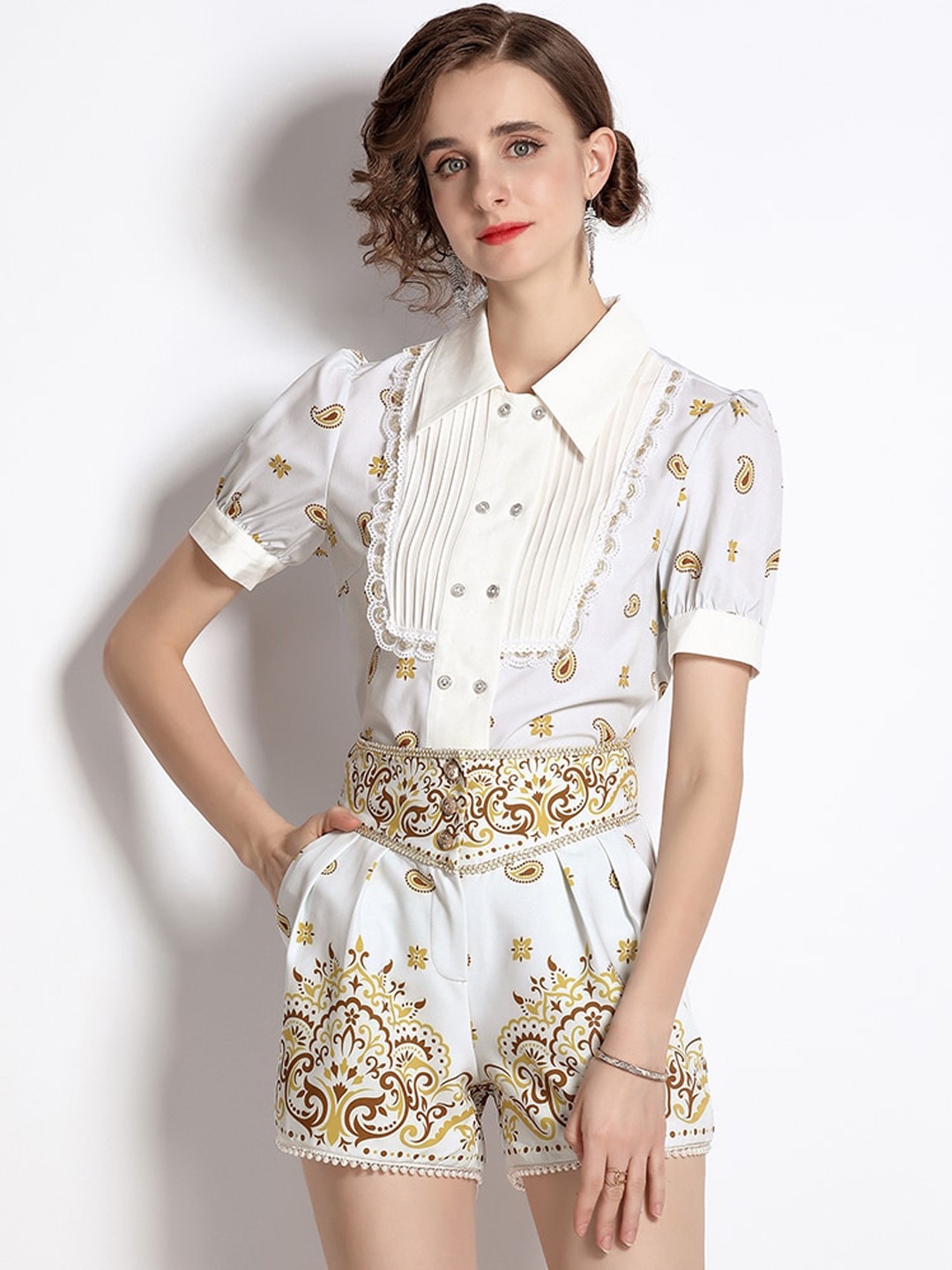 

JC Collection Women White & Yellow Printed Co-ords