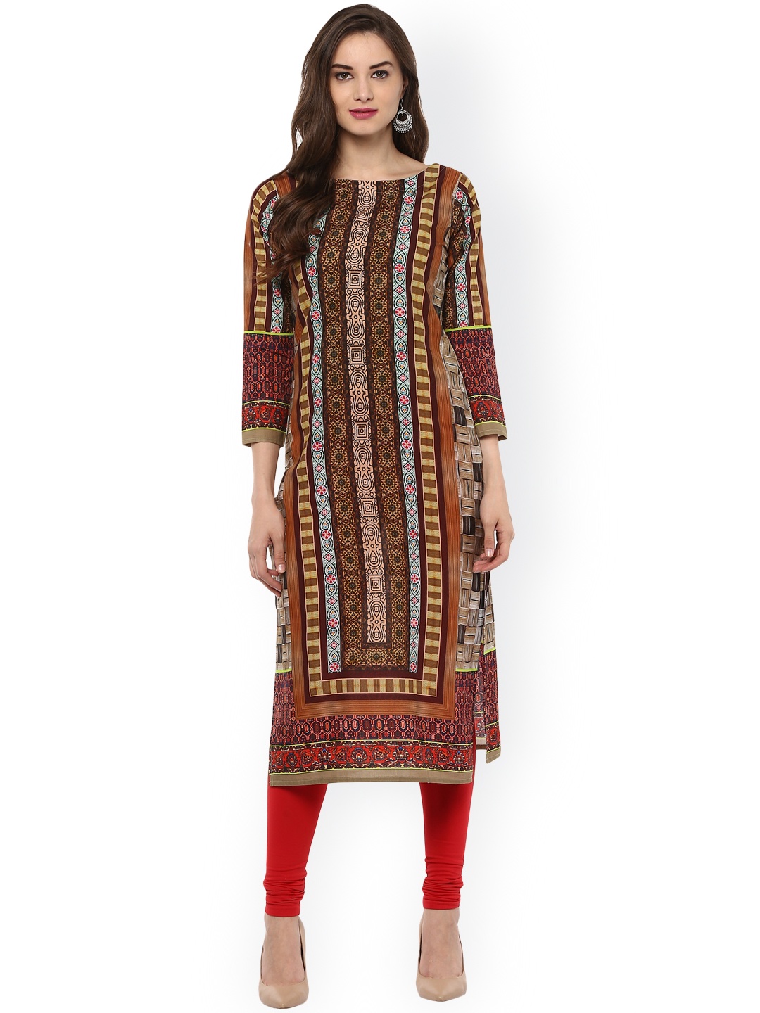 

Ahalyaa Women Brown Printed Straight Kurta