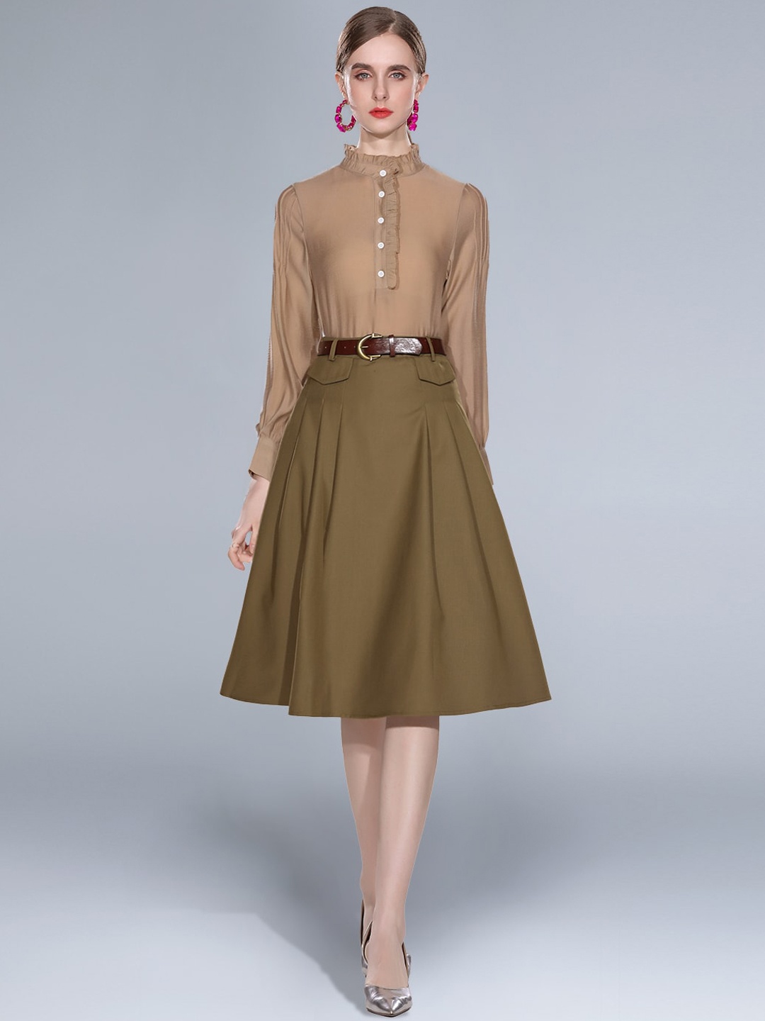 

JC Collection Women Olive-Green Solid Co-Ords