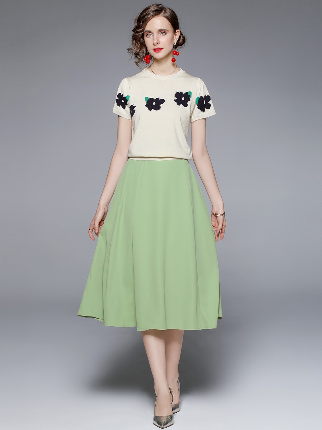 

JC Collection Women Green Solid Co-ords, Cream
