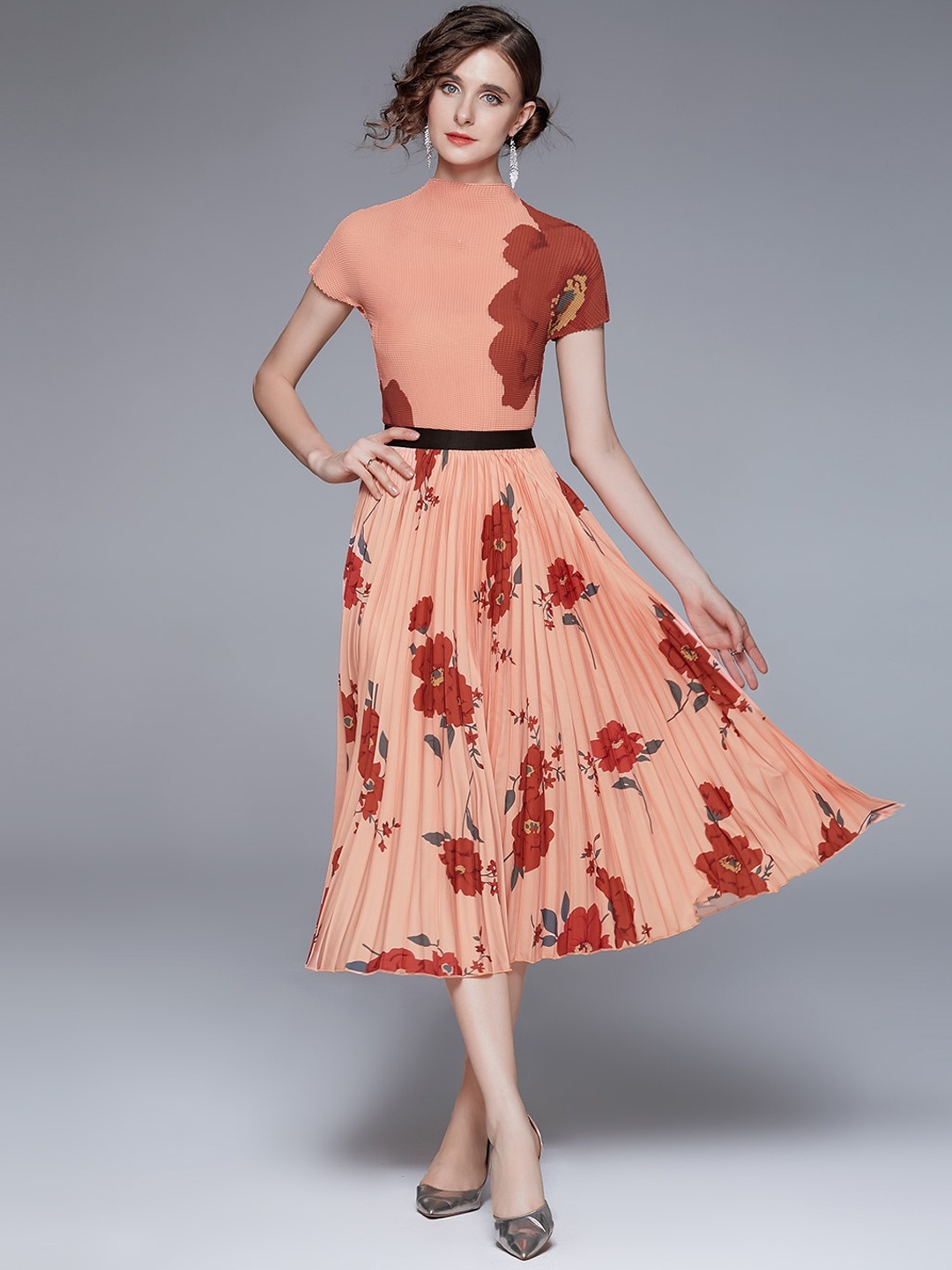 

JC Collection Women Peach-Coloured & Maroon Printed Co-Ords