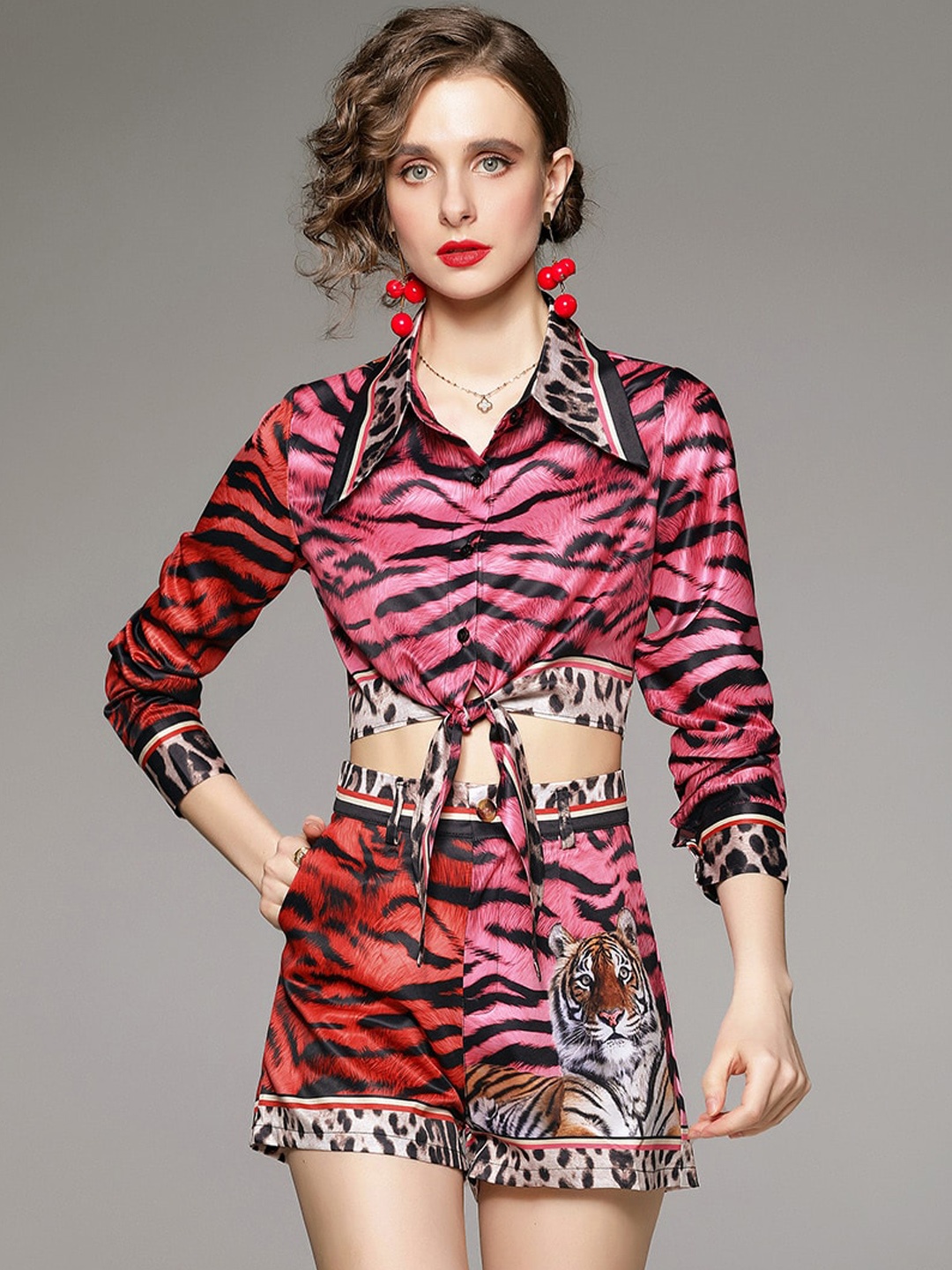 

JC Collection Women Pink & Black Printed Co-Ords