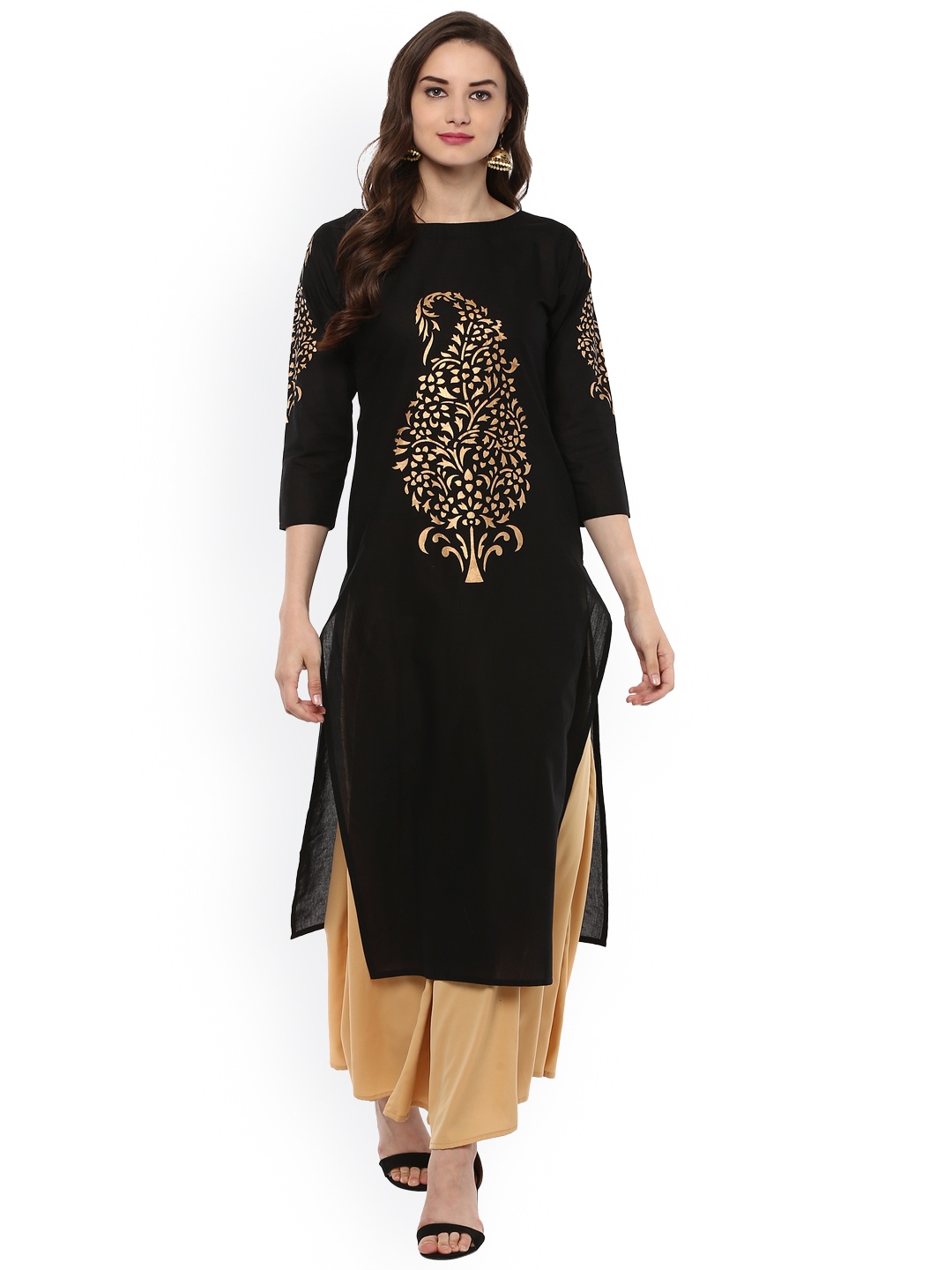 

Ahalyaa Women Black Printed Straight Cotton Kurta