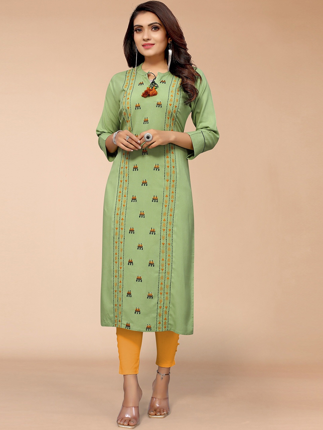 

KALINI Women Green Embriodered Rayon Kurta