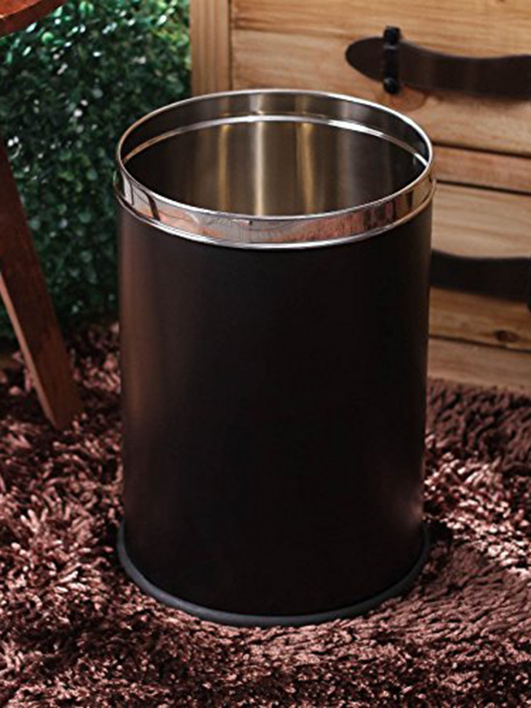 

DREAM WEAVERZ Black Leather Covered Stainless Steel Paper Bin