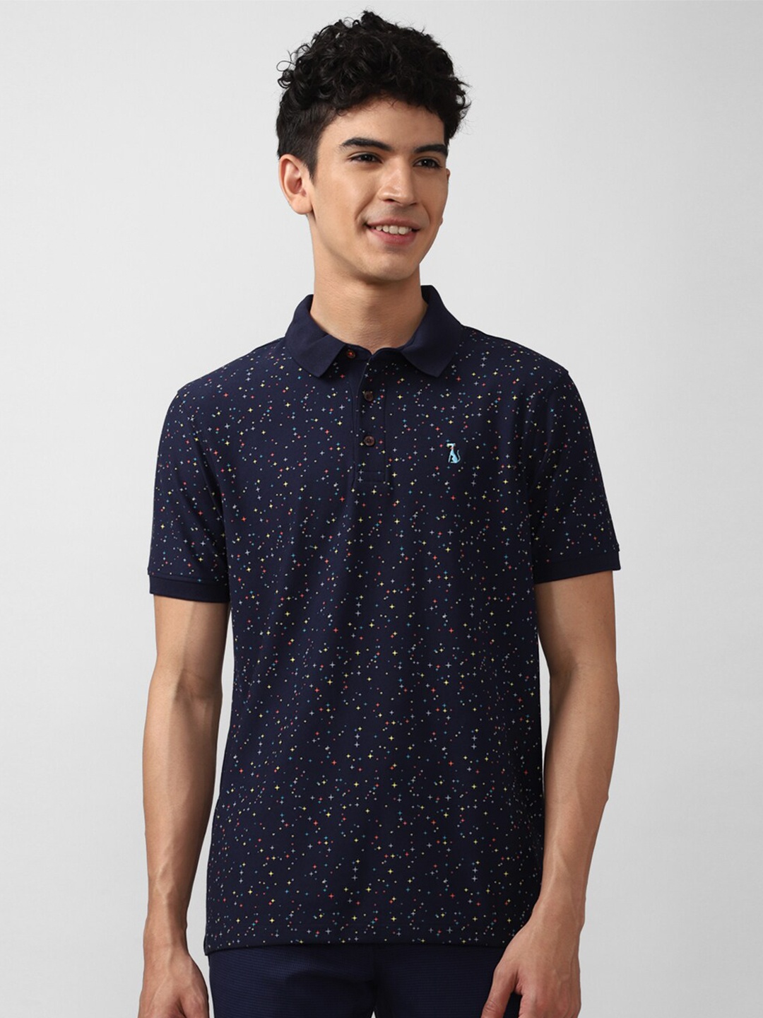 

SIMON CARTER LONDON Men Navy Blue Cotton Printed Polo Collar Slim Fit T-shirt