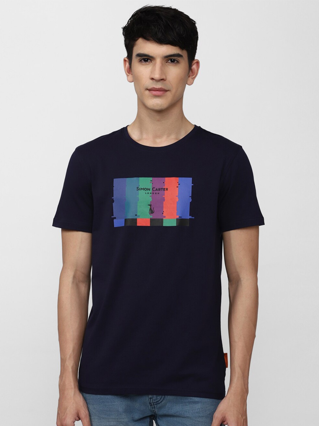 

SIMON CARTER LONDON Men Navy Blue Printed Slim Fit T-shirt