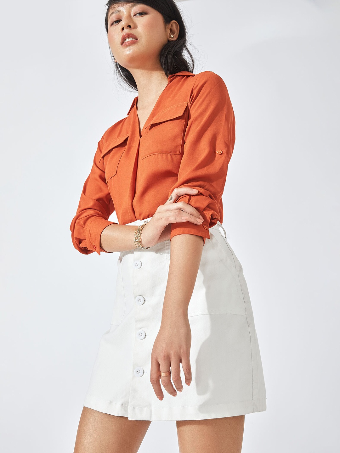 

The Label Life Women White Solid Straight Mini Skirt