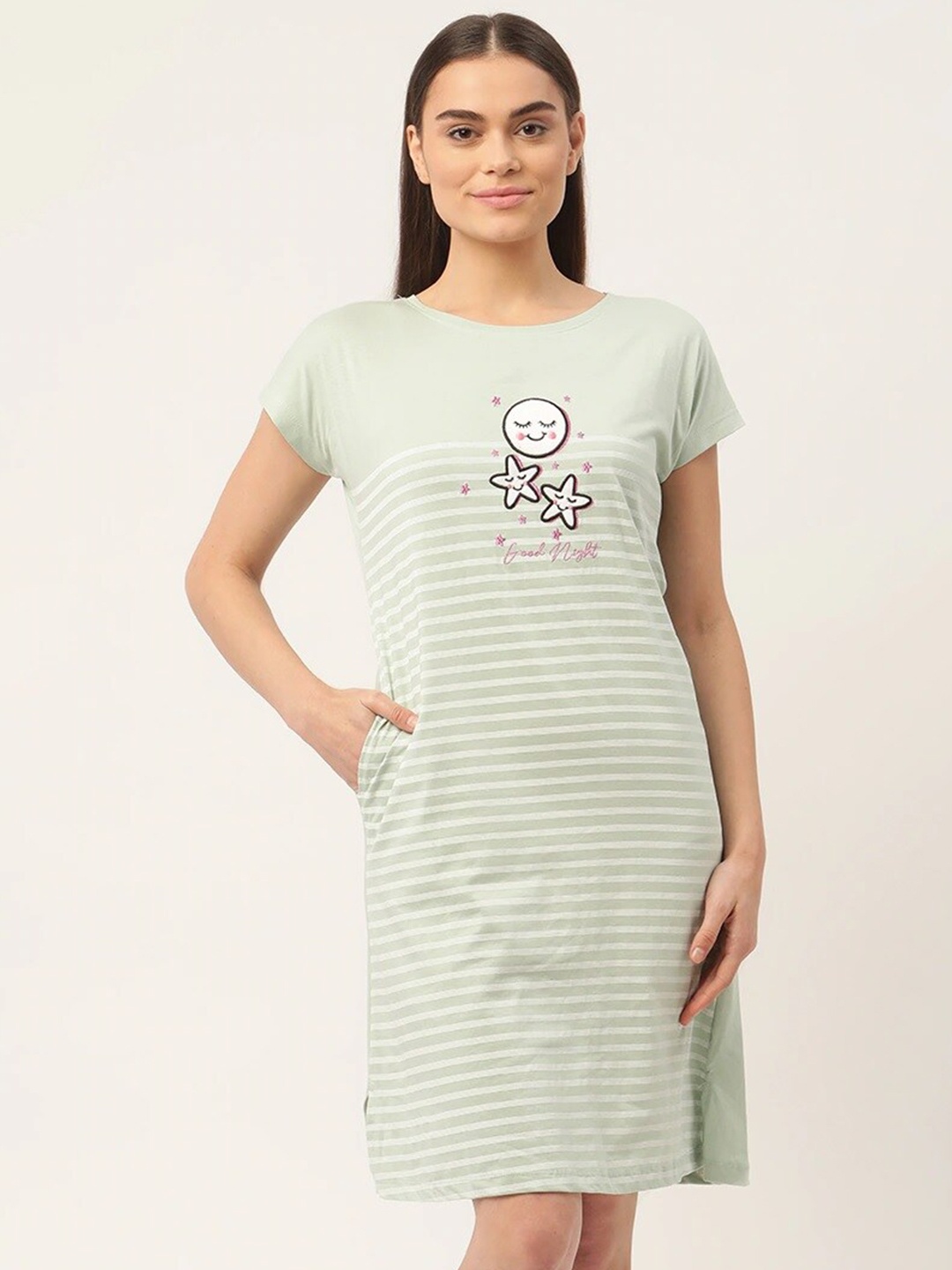 

Sweet Dreams Green Printed Nightdress