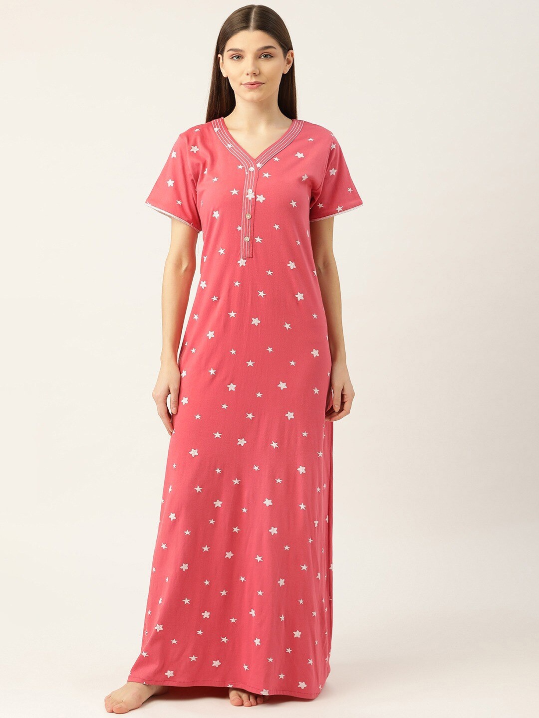

Sweet Dreams Women Pink Printed Maxi Nightdress