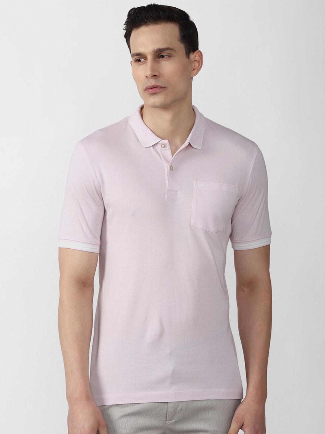 

Van Heusen Men Pink Solid Polo Collar Cotton T-shirt
