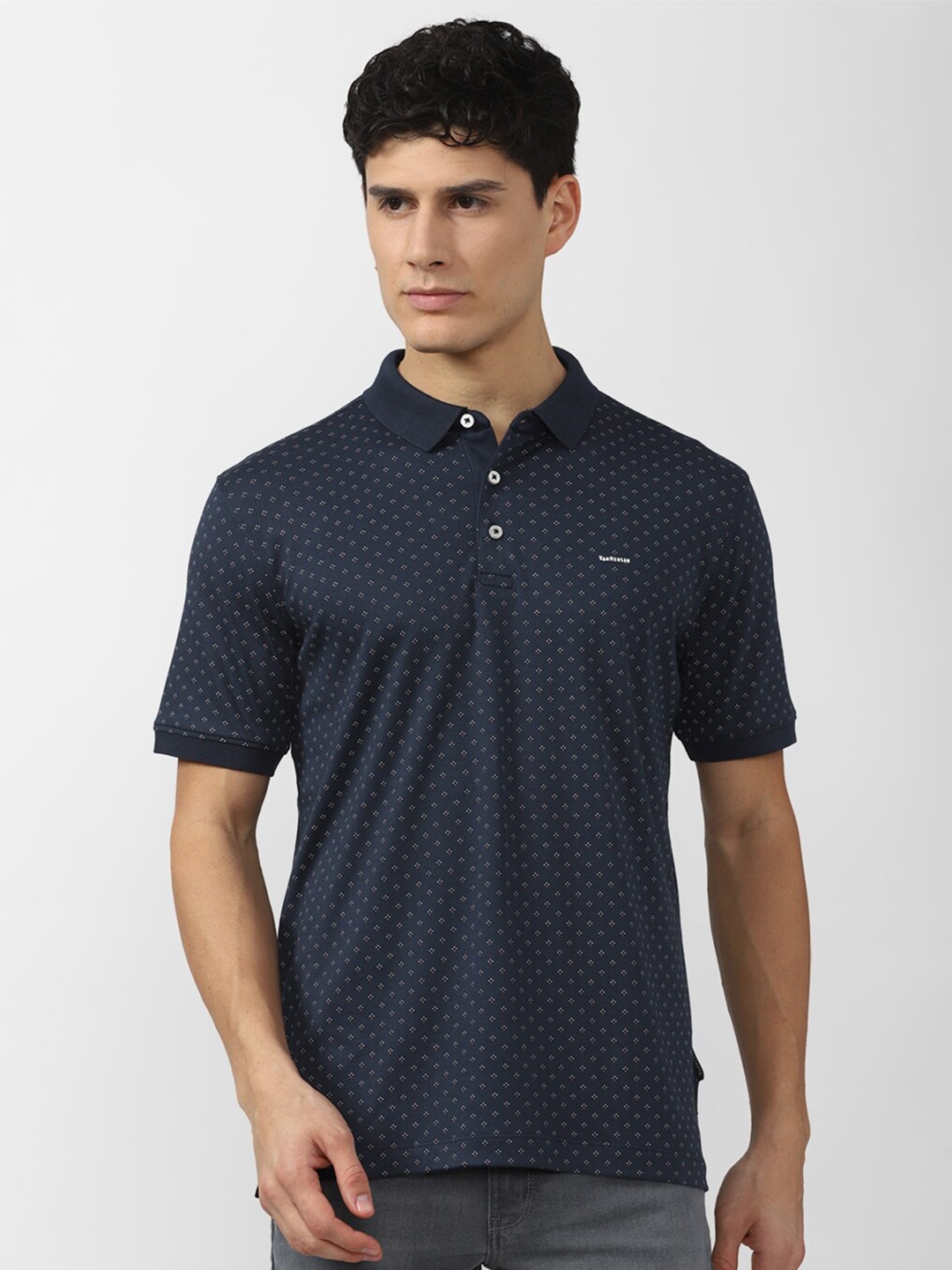 

Van Heusen Men Navy Blue Printed Polo Collar T-shirt