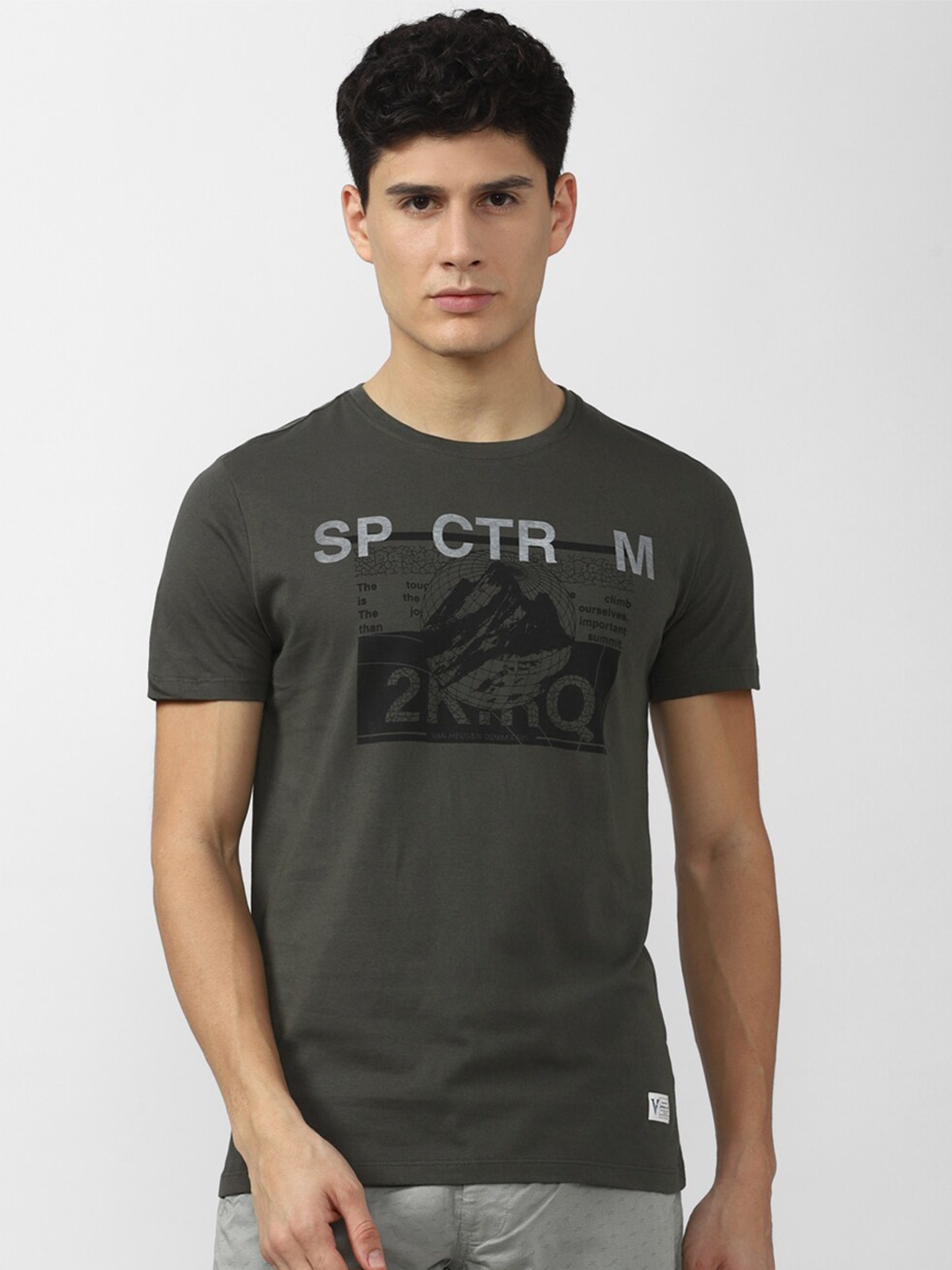

VAN HEUSEN DENIM LABS Men Grey Printed Pure Cotton T-shirt