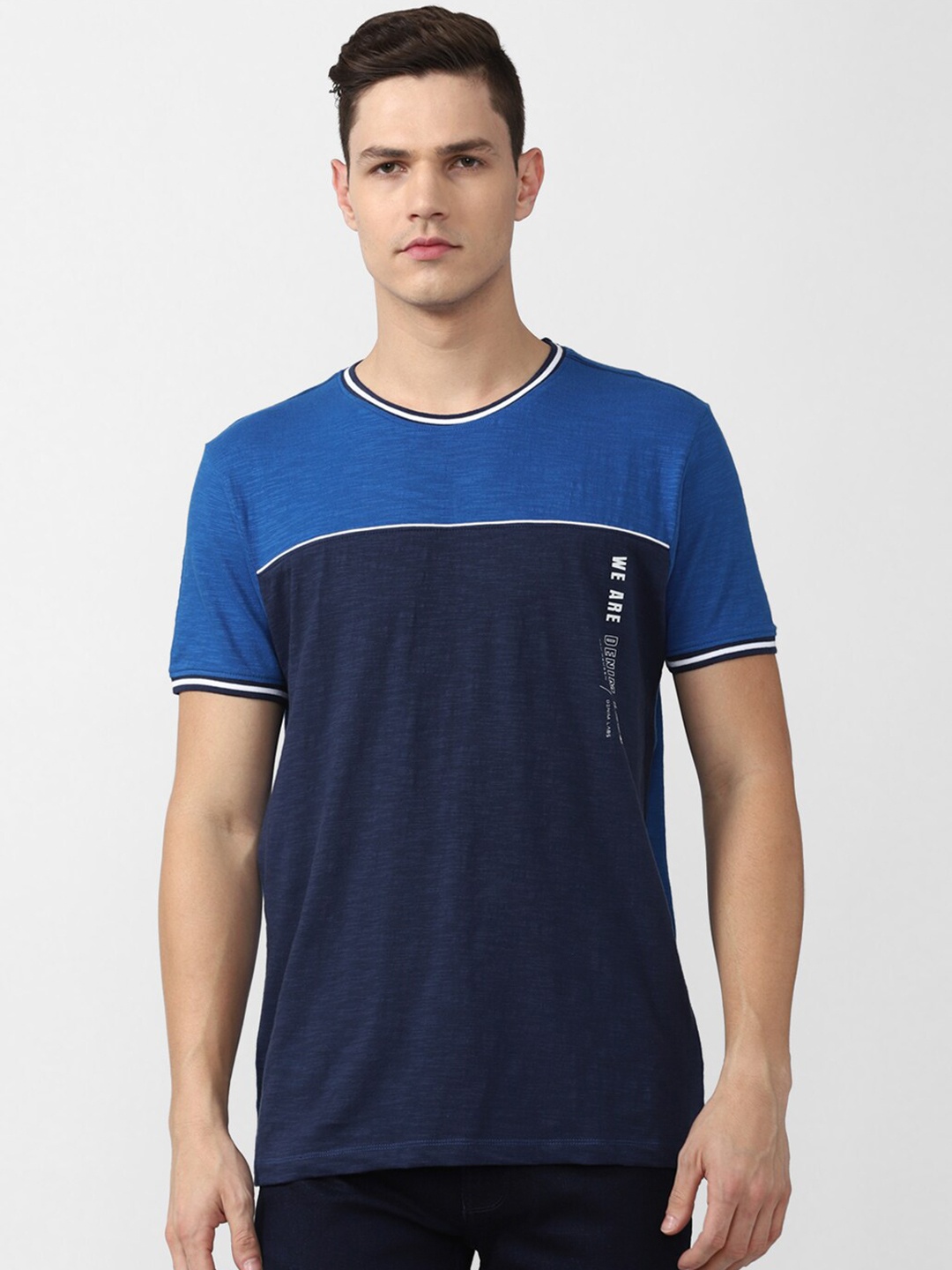 

VAN HEUSEN DENIM LABS Men Blue Colourblocked Pure Cotton T-shirt